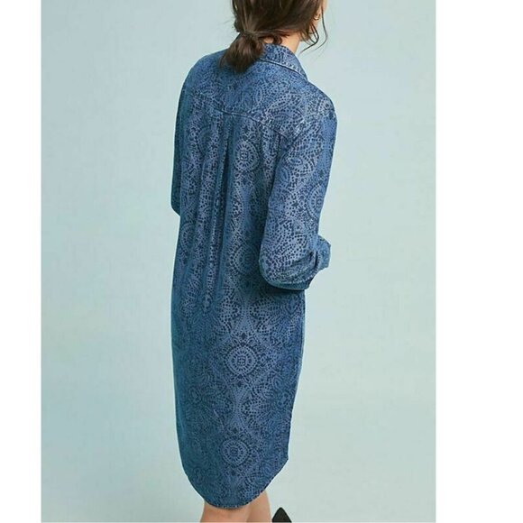 Anthropologie Shirt Dress Small Blue Belted Long Sleeve V-Neck Tencel - Picture 7 of 10